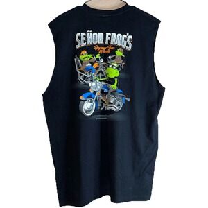 Vtg 90's Mexico Senor Frogs Rolling muscle T-shirt XL biker rally graphics band